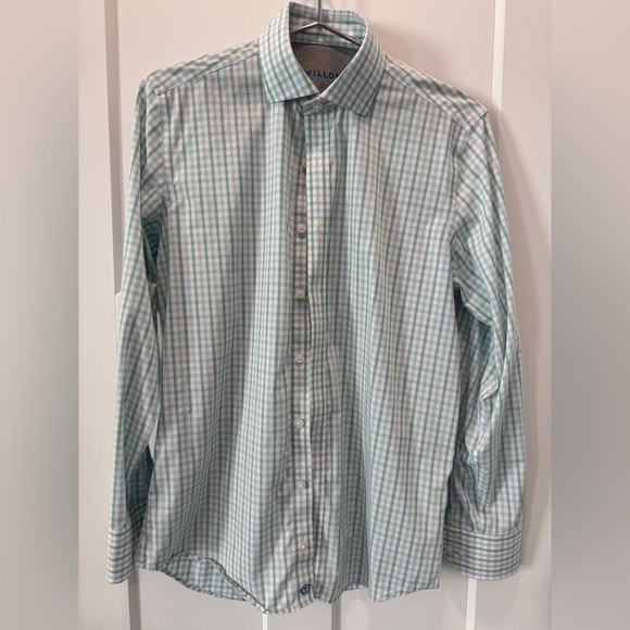 Twillory Men's INVESTOR // Performance Green Blue Tattersall Shirt - Picture 1 of 5